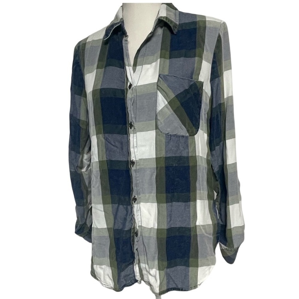 Billy T Blue‎ Green Check Blouse Women's Small